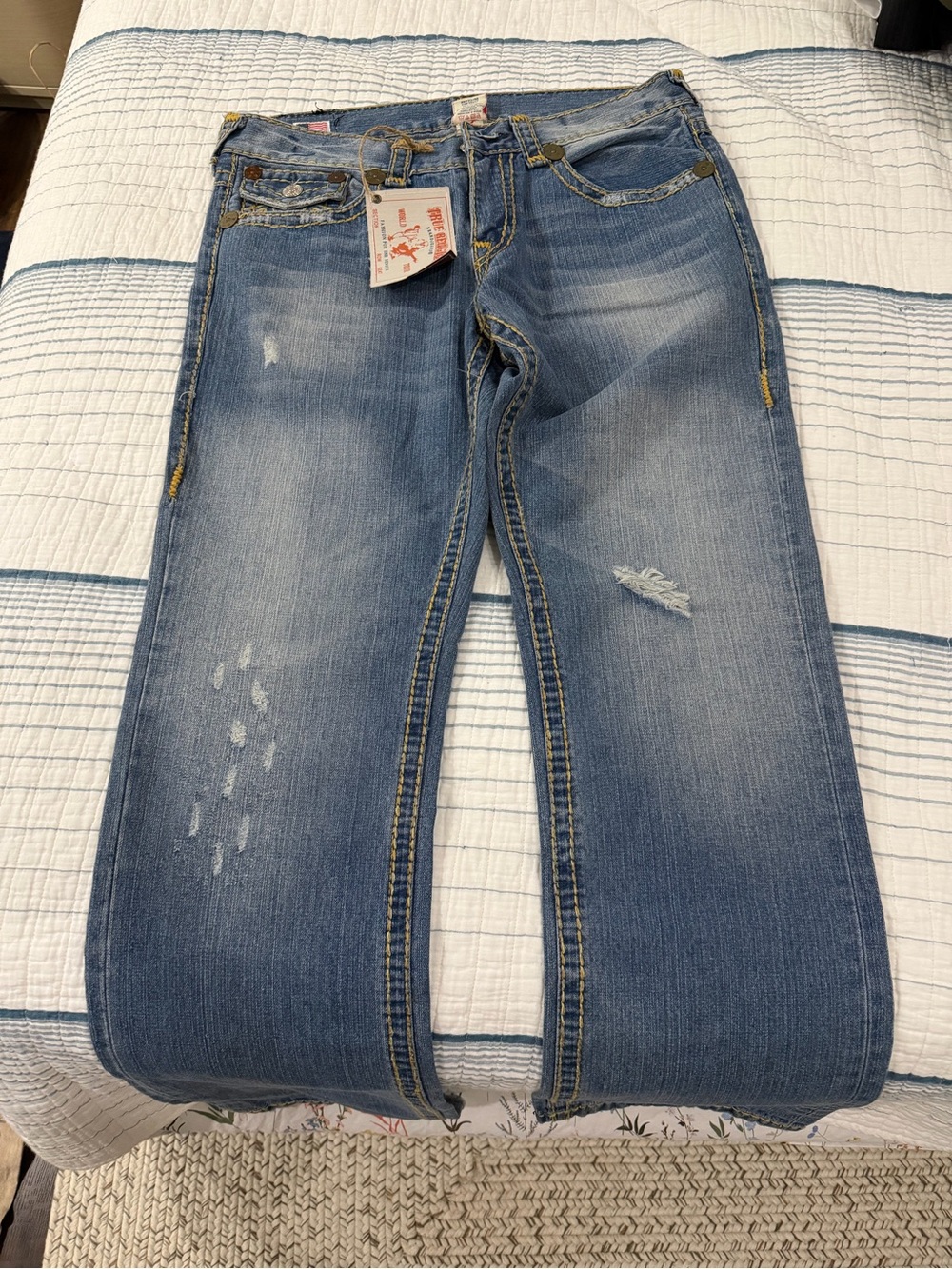 Vintage True Religion Light Wash Distressed Straight-Leg Jeans